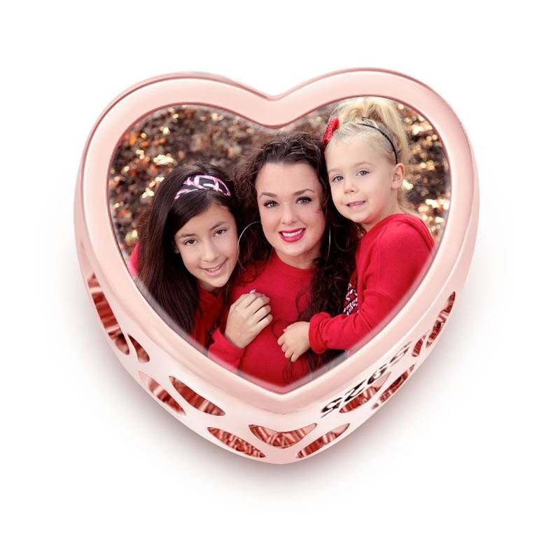 Heart Hollow Custom Engravable Photo Charm 18k Rose Gold Plating 925 Sterling Silver