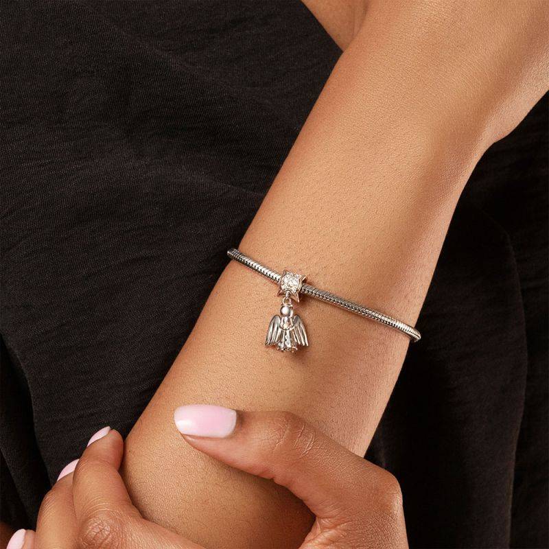 925 Sterling Silver Clear Stones with Lovely Heart Angel Dangle Charm Pendant