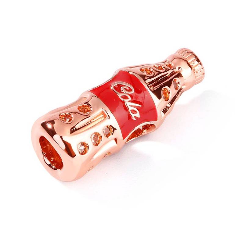 Cola Charm S925 Sterling Silver 18k Rose Gold Palted with Red CZ Stone Fit Bracelets
