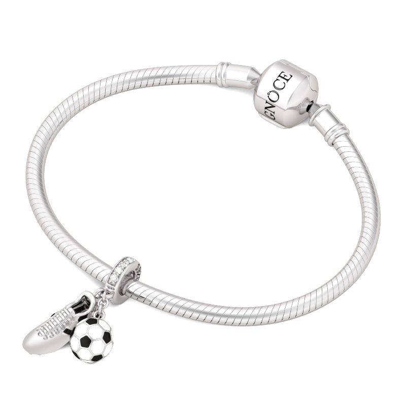 925 Sterling Silver Dangle Charm Sneaker & Black and White Enamel Football Pendant Fit Bracelets and Necklaces