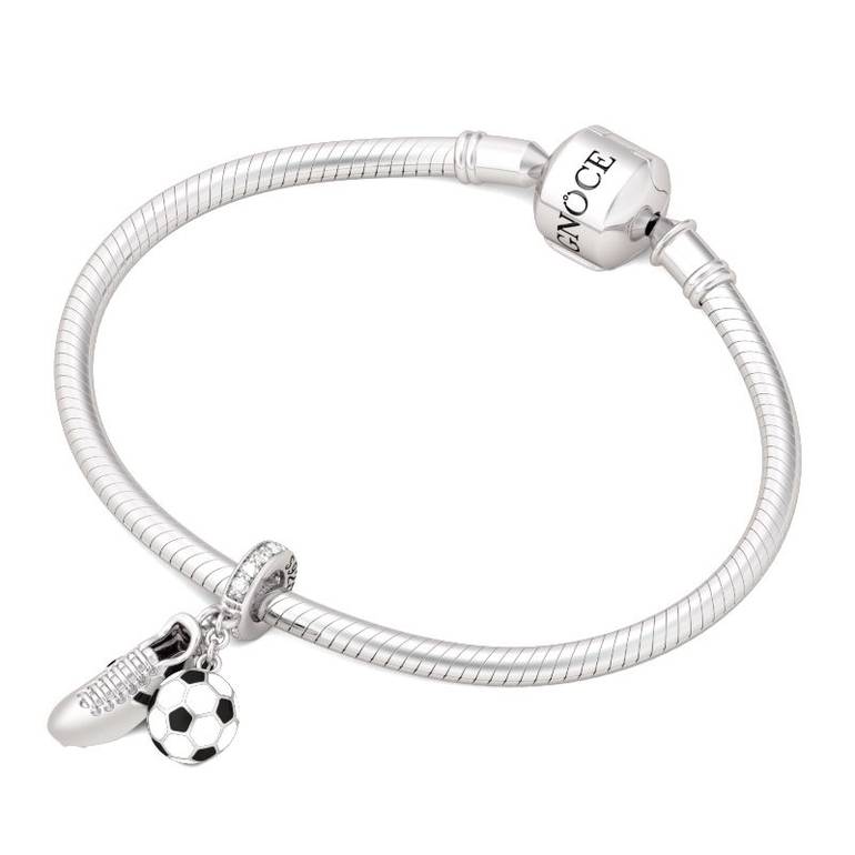 925 Sterling Silver Dangle Charm Sneaker & Black and White Enamel Football Pendant Fit Bracelets and Necklaces