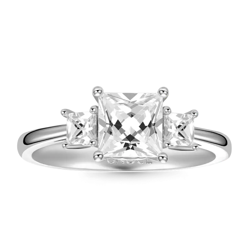 Clear Three-Stone Ring 925 Sterling Silver with Gemstone