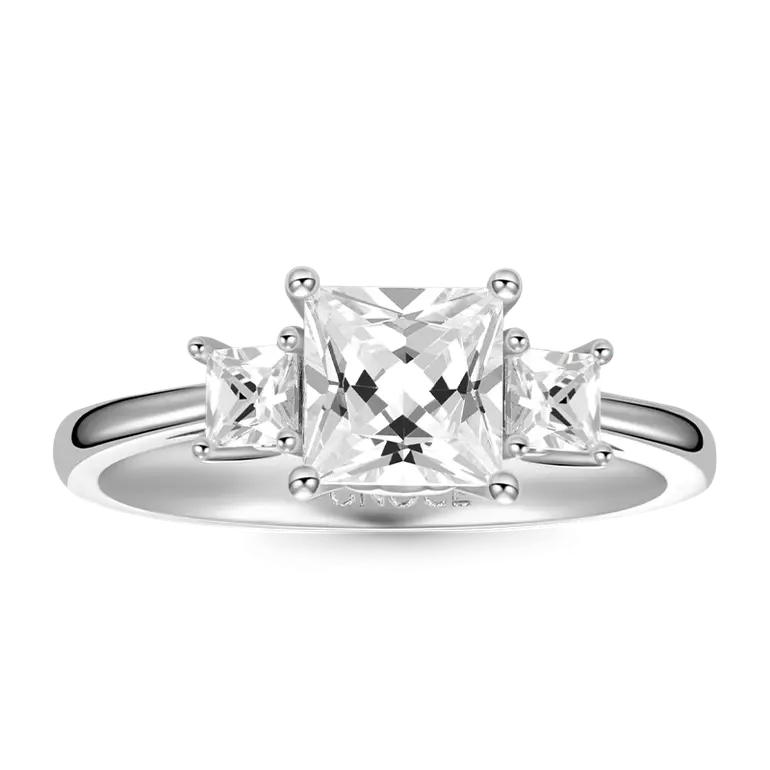 Clear Three-Stone Ring 925 Sterling Silver with Gemstone
