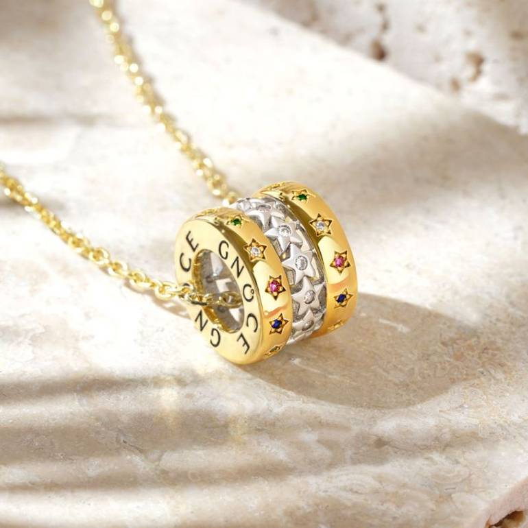 Gnoce Two-tone Twinkle Stars Drum Pendant Necklaces