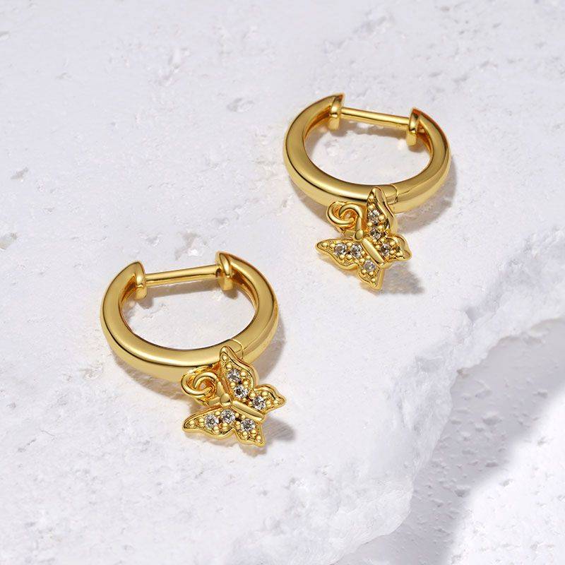 Gnoce Butterfly Drop Hoop Earrings