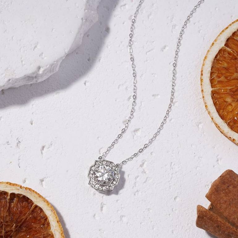 Gnoce 925S & VVS Round Center Moissanite 1CT Pendant Necklaces