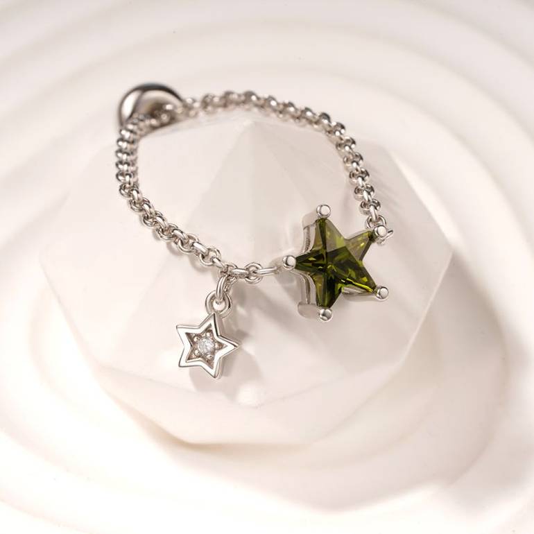 Gnoce Engravable Olive Yellow Star Chain Ring