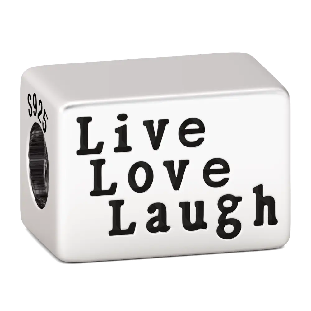 Live Love Laugh Rectangle 925 Sterling Silver Bead Charm Photo Charm