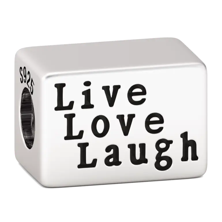 Live Love Laugh Rectangle 925 Sterling Silver Bead Charm Photo Charm