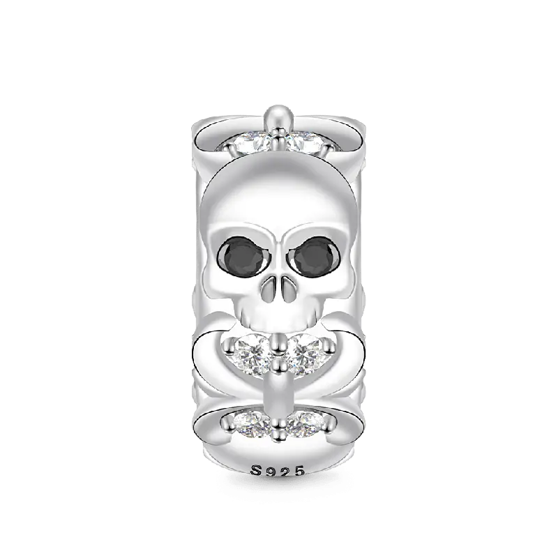 Skull Stopper Bead Charm 925 Sterling Silver Designed with Fleur-De-Lis