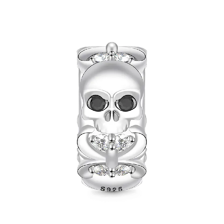 Skull Stopper Bead Charm 925 Sterling Silver Designed with Fleur-De-Lis