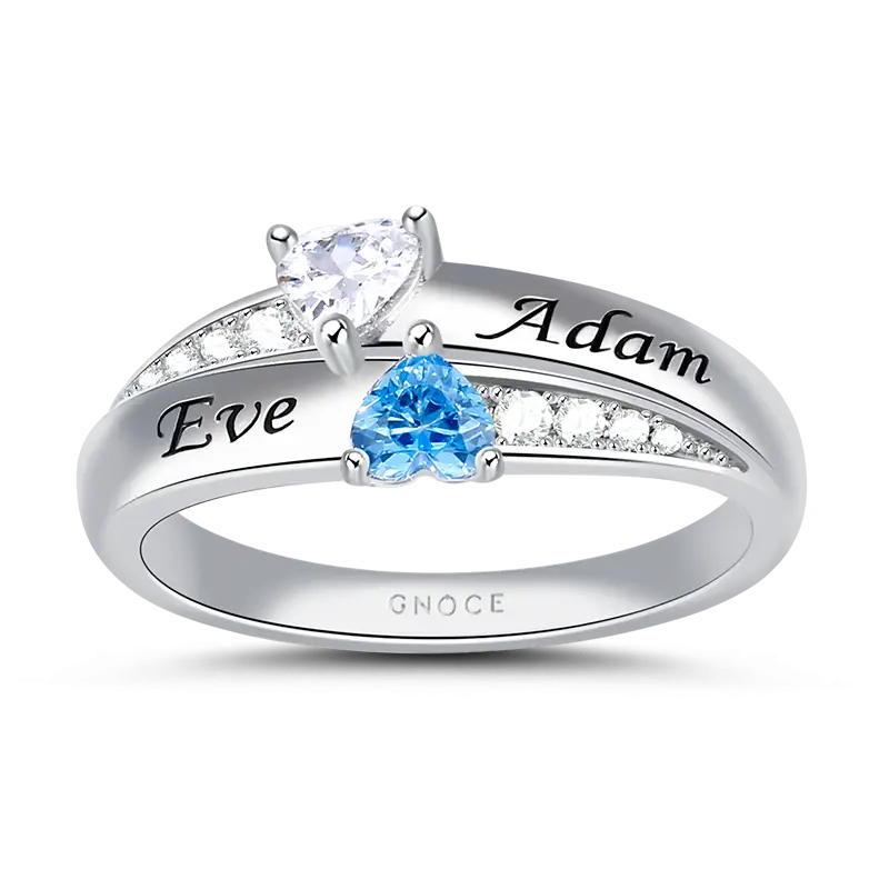 Customized S925 Silver Double Heart Stones Ring