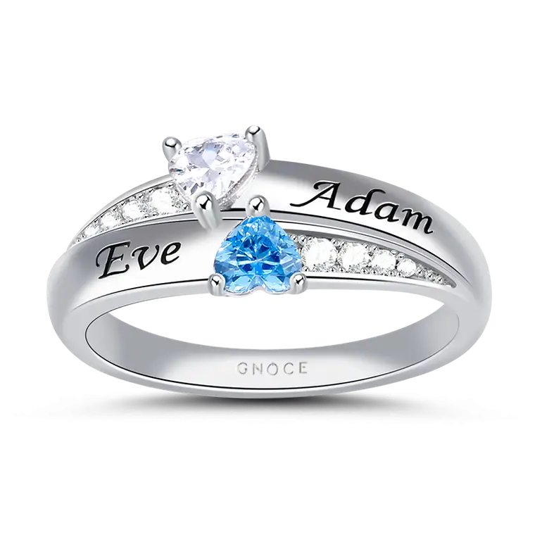 Customized S925 Silver Double Heart Stones Ring