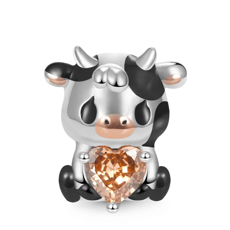 Gnoce Little Cow Embraces Heart Gem Charm