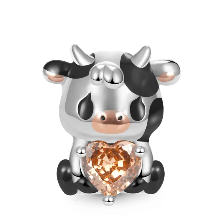 Gnoce Little Cow Embraces Heart Gem Charm