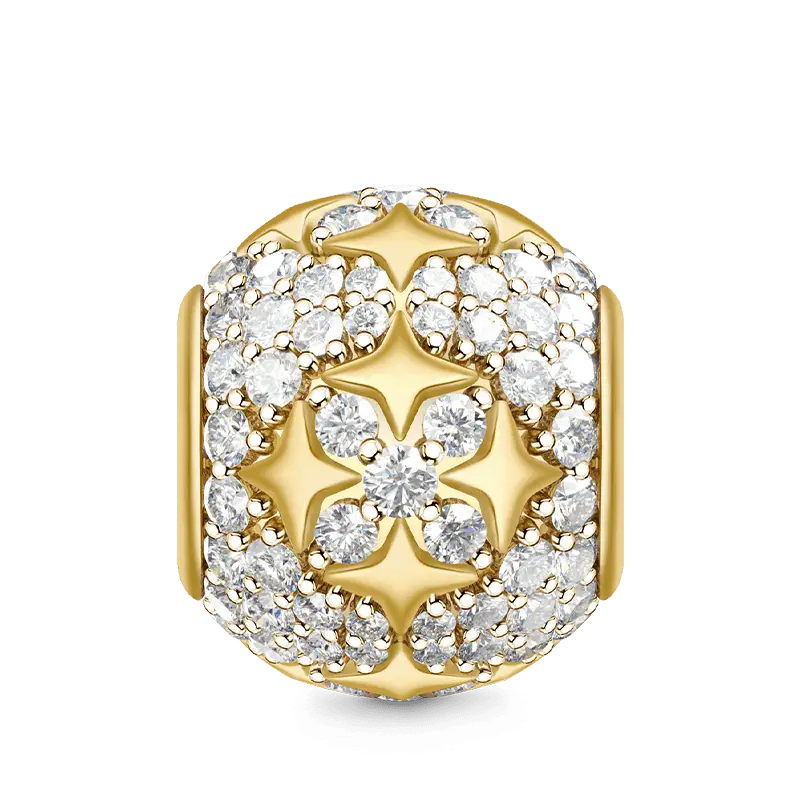 Golden Star Charm Bead S925 Sterling Silver Paved Cubic Zirconia 18k Gold Plated
