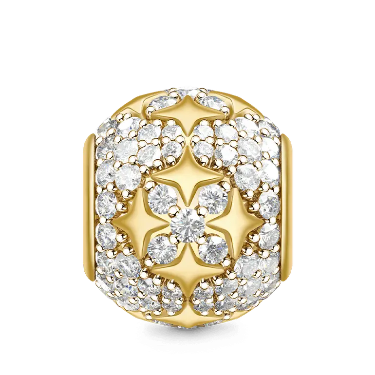 Golden Star Charm Bead S925 Sterling Silver Paved Cubic Zirconia 18k Gold Plated