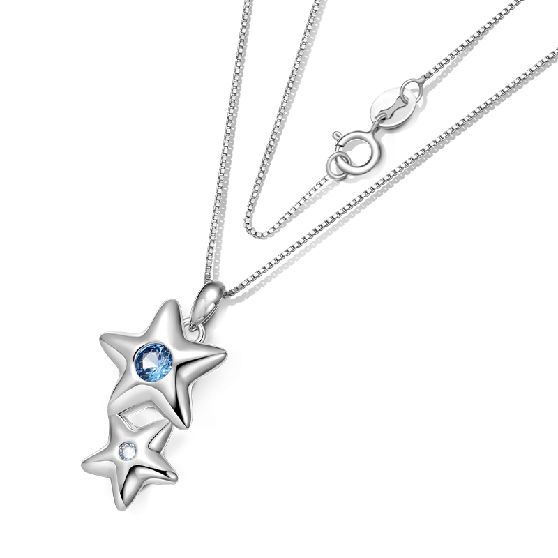 Gnoce Sparkling Double Blue Star Necklaces