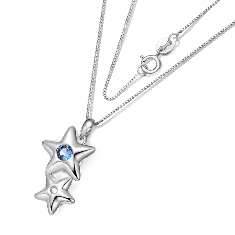 Gnoce Sparkling Double Blue Star Necklaces