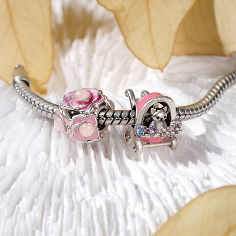 Gnoce Glow-in-the-Dark Pink Flower Ball Charm