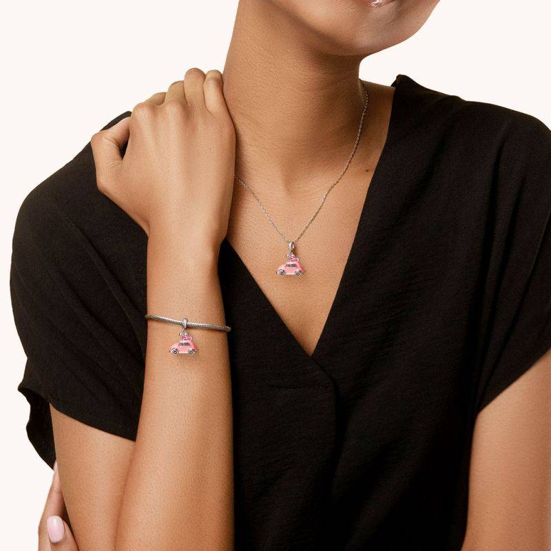 Gnoce Valentine's Day Pink Car Heart Pendant Dangle Charm