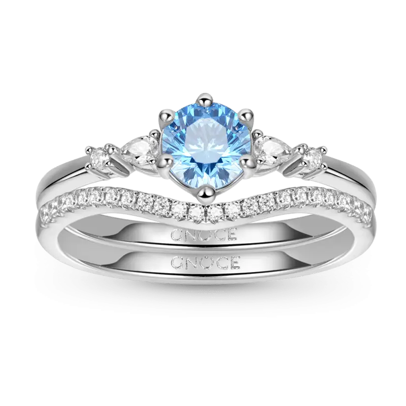 Gnoce Wishbone Stacking Blue Round-cut Ring Set