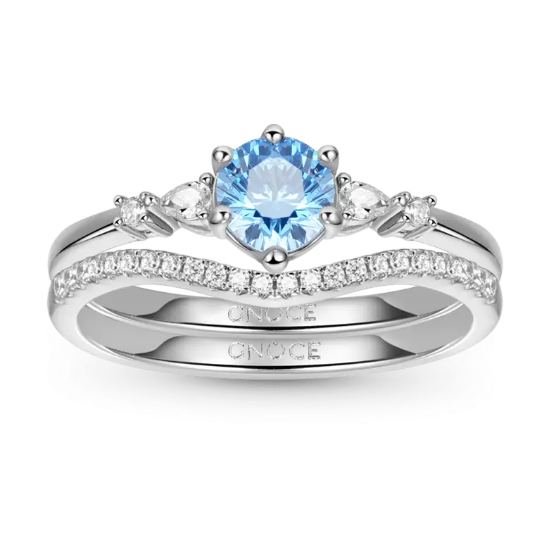 Gnoce Wishbone Stacking Blue Round-cut Ring Set