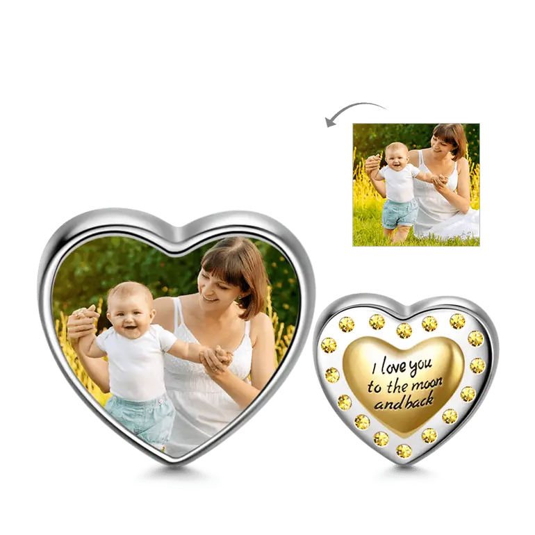 Golden Heart Personalized Photo Charm Sterling Silver For Braceletss