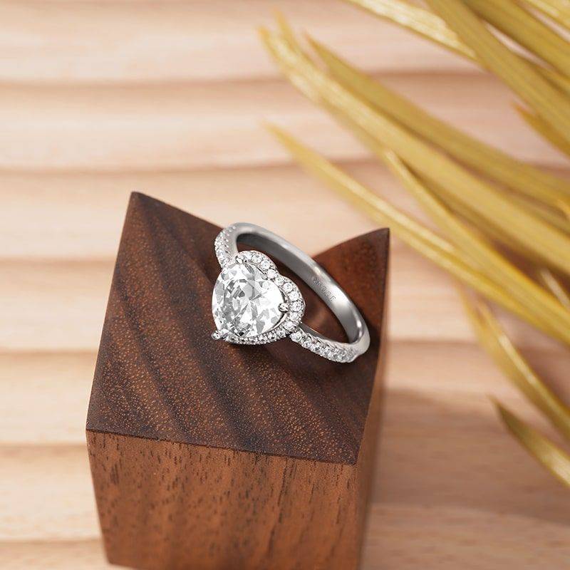 Heart-shaped Halo Engagement Ring Sterling Silver inlaid with small gems