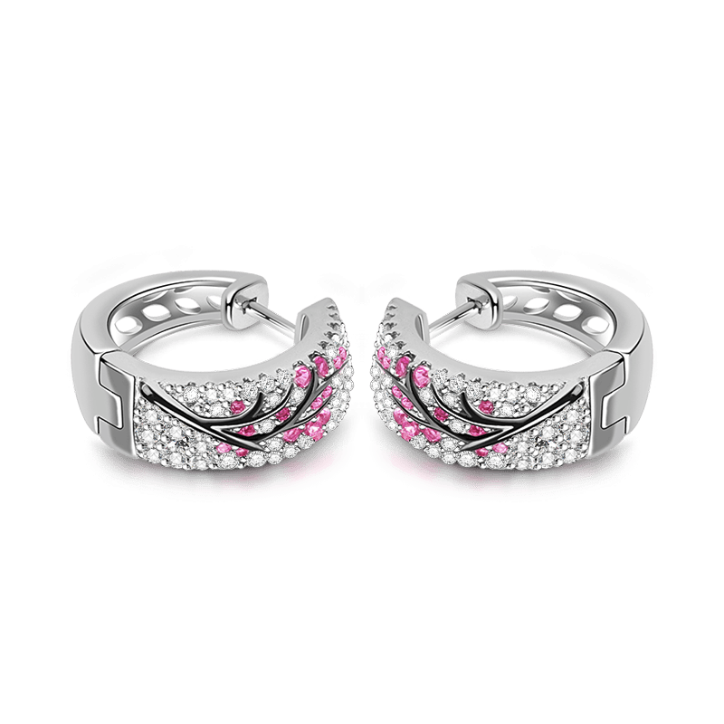 Plum Tree Stering Silver Earrings with Zircon Stones