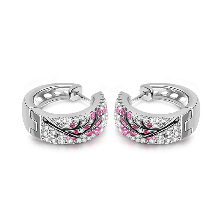 Plum Tree Stering Silver Earrings with Zircon Stones
