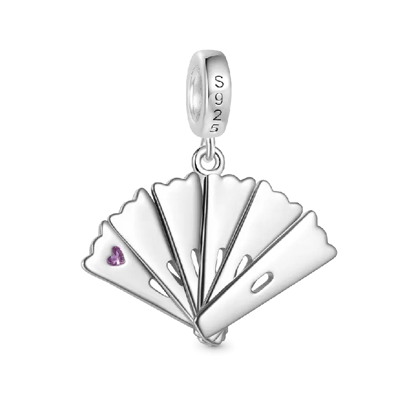 Gnoce LUCKY Openable Exquisite Fan Inlaid with Gemstone Pendant Dangle Charm
