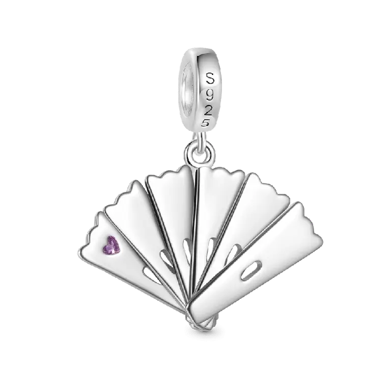 Gnoce LUCKY Openable Exquisite Fan Inlaid with Gemstone Pendant Dangle Charm