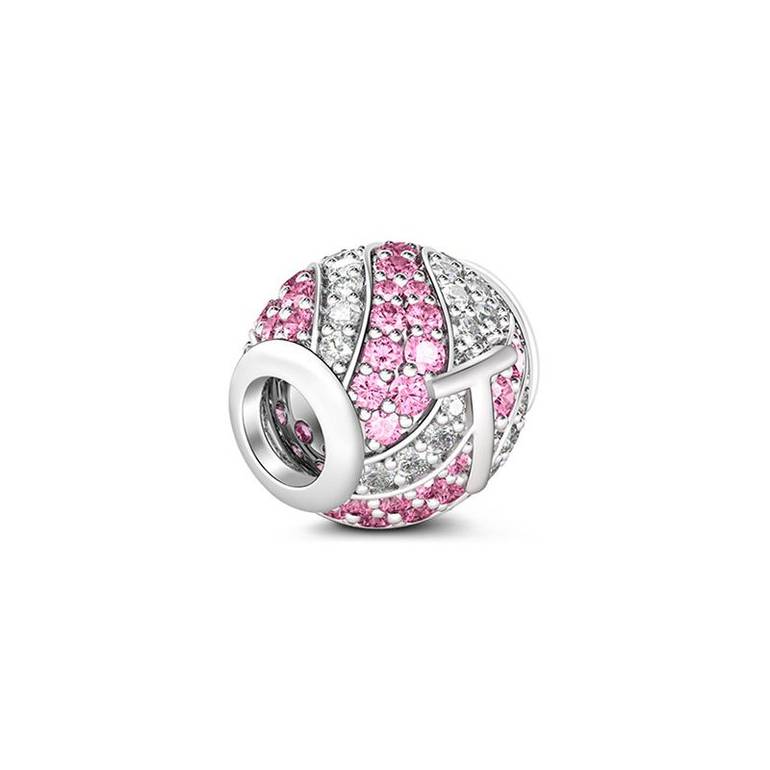 Letter T Charm with Aquamarine & Clear CZ 925 Sterling Silver