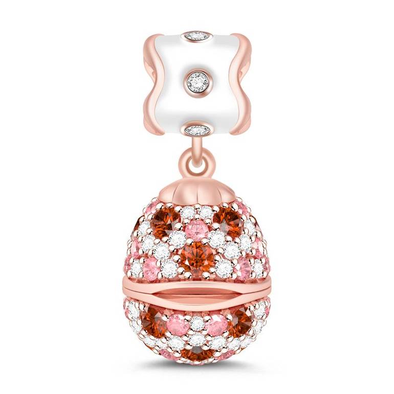 Rabbit in Egg Charm 925 Sterling Silver Colorful Cubic Zirconia Beads Easter Gift