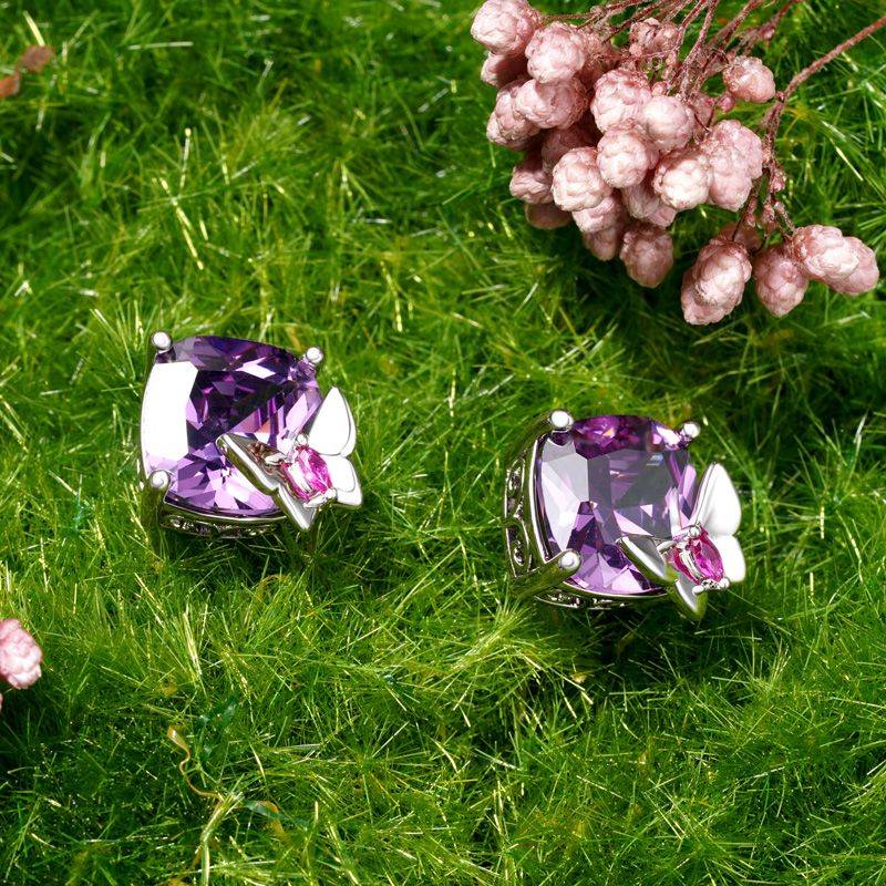 Gnoce Purple Butterfly Stud Earrings
