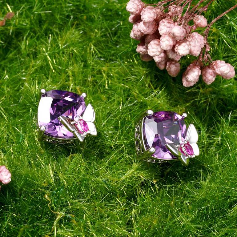 Gnoce Purple Butterfly Stud Earrings