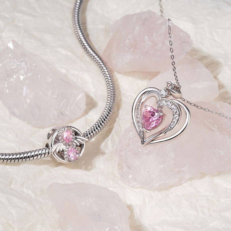 Gnoce Forever Love Heart Birthstone Necklaces