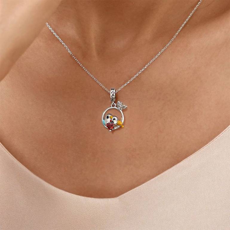 Gnoce Lovebirds Embrace Heart Gem Pendant Dangle Charm
