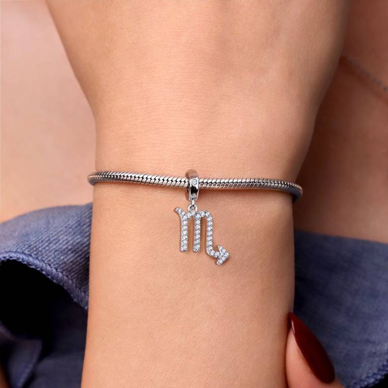 Gnoce Scorpio Charm Zodiac Sign Pendant With Cz For Bracelets