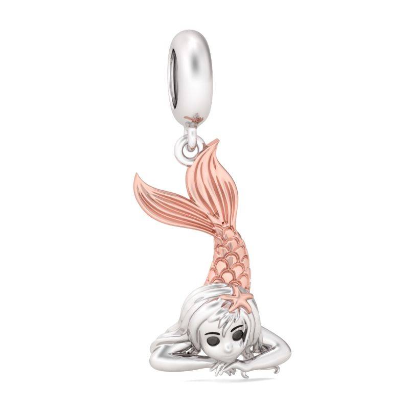 Mermaid Pendant Sterling Silver 18k Rose Gold Marine Themed Dangling Charm