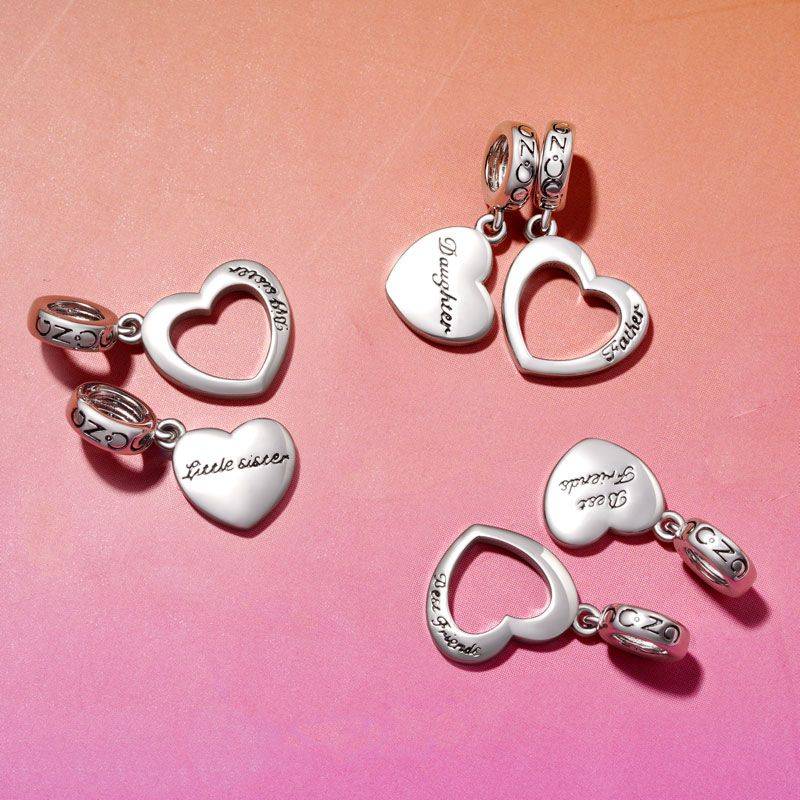 Gnoce Father & Daughter Heart Pendant Dangle Charm