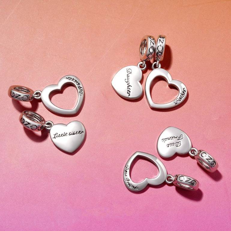 Gnoce Father & Daughter Heart Pendant Dangle Charm