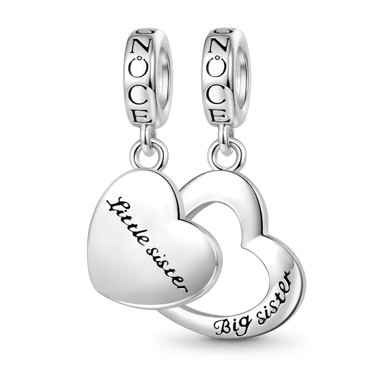 Gnoce Little Sister & Big Sister Heart Pendant Dangle Charm