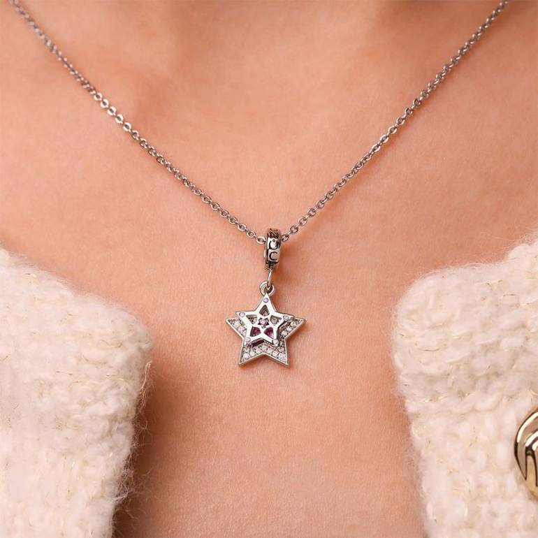 Gnoce Engravable Purple Glitter Star Glow-in-the-Dark Pendant Dangle Charm