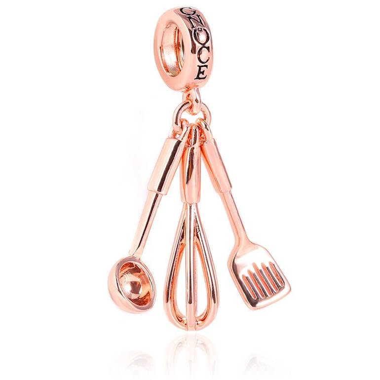 Kitchenware Pendant 18k Rose Gold Plated Sterling Silver Whisk Spatula ladle Charm
