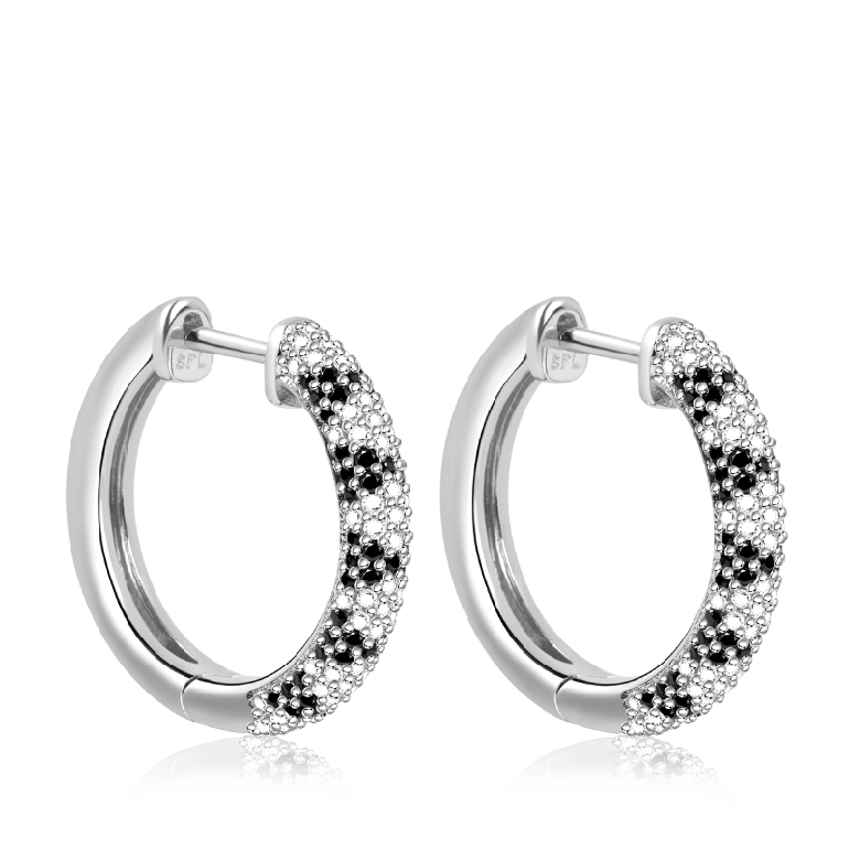 Snakeskin Hoop Earrings Sterling Silver inlaid with Black and White Stones