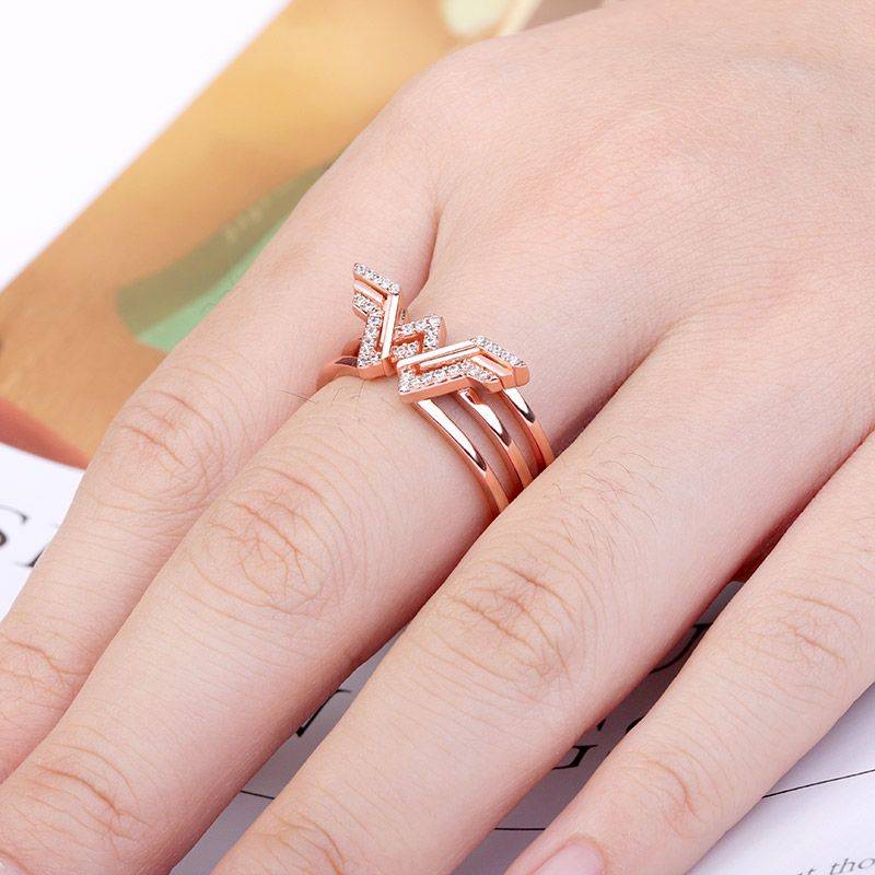 Wing Ring Rose Gold Plated with Clear CZs S925 Silver