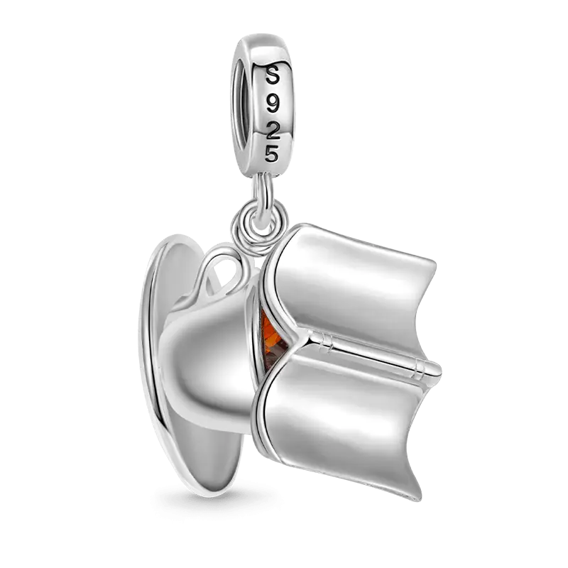 Gnoce Leisure Time Coffee Cup & Book Pendant Dangle Charm