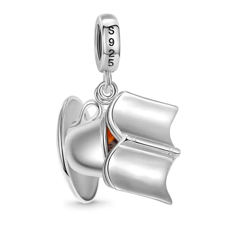 Gnoce Leisure Time Coffee Cup & Book Pendant Dangle Charm